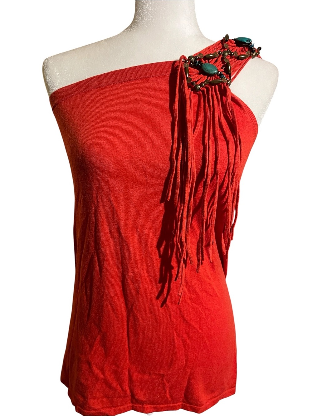Nanette Lepore Red Silk-Blend One-Shoulder Top Size Large